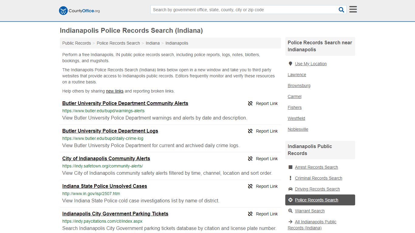 Indianapolis Police Records Search (Indiana) - County Office